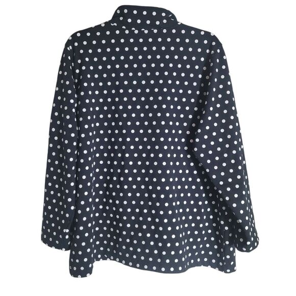 Quacker Factory Polka Dot Snap Button Top Womens Size 1X Black Mock Neck Pockets - Picture 2 of 9